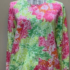 Talbots Green & Pink Cardigan